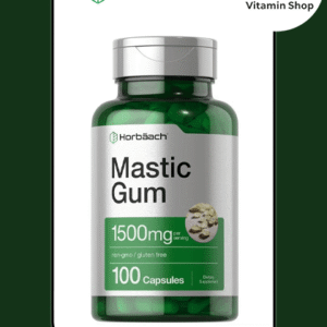 Horbaach Mastic Gum Capsules 1500mg 100 Count bottle, front view with clear label.
