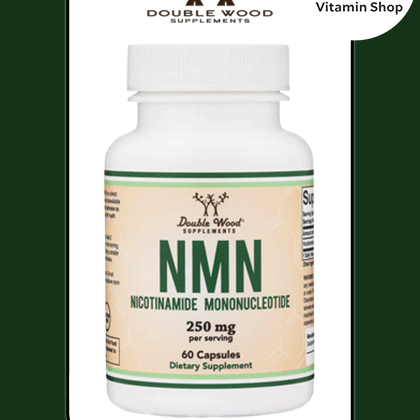 "Double Wood NMN 250mg 60 Capsules Anti-Aging Supplement Bottle": Descriptive, including brand, dosage, quantity, and a primary benefit.