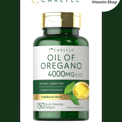 "Carlyle Oregano Oil 4000mg Supplement Bottle": This is descriptive and includes the brand and key product information.