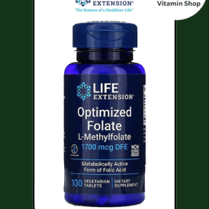 "Life Extension Optimized Folate 1700 mcg DFE 100 Vegetarian Tablets Bottle": Clear, descriptive, and includes brand, dosage, form, and quantity.