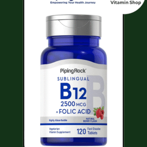 Piping Rock B12 2500 mcg with Folic Acid tablets front view