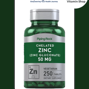 Piping Rock Chelated Zinc 50mg 250 Tablets bottle (for main product image)
