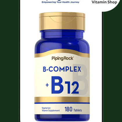 B Complex Plus Vitamin B-12 180 Tablets Piping Rock Bottle Front
